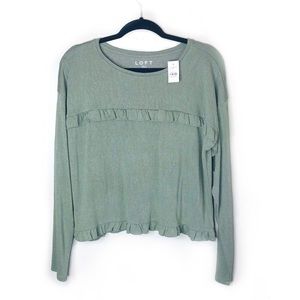 LOFT  | Green Long Sleeve with Ruffle